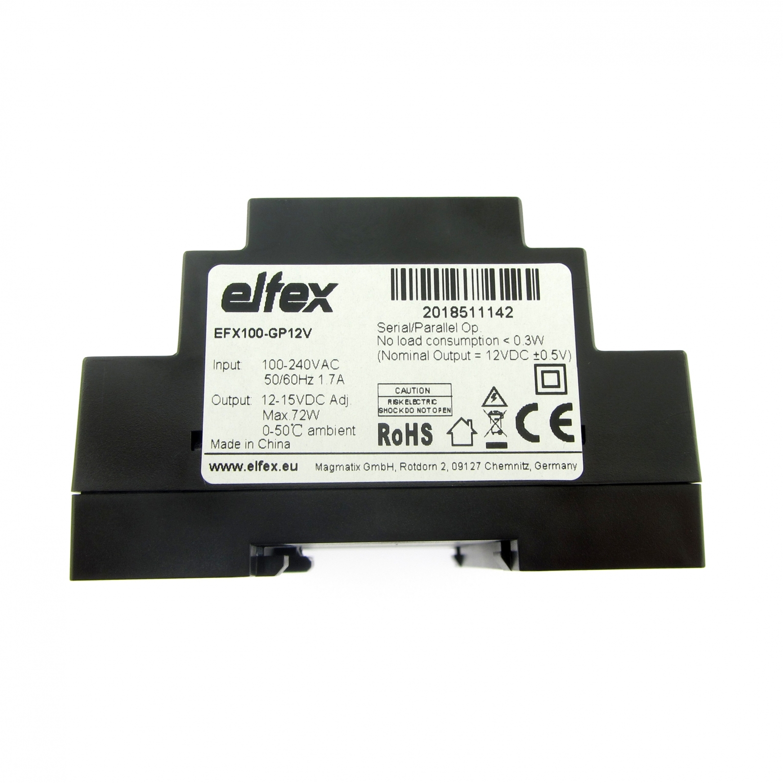 elfex Hutschienen-Netzteil 100W, 10-15V DC einstellbar, EFX100-GP12V